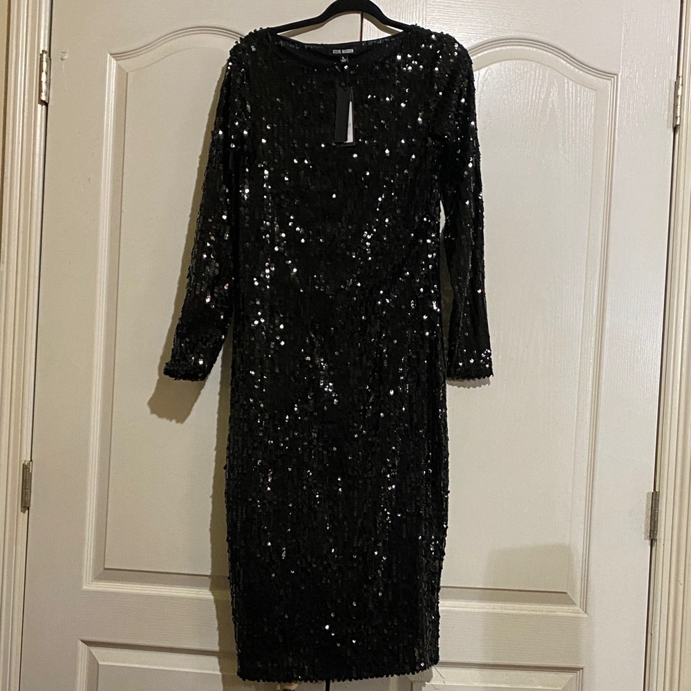 Steve Madden Black Sparkle Long Sleeve Cocktail Dress